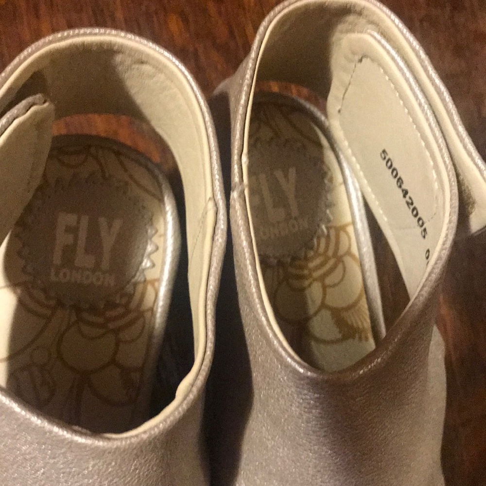 Fly London Silver Peep-Toe Wedges - Picture 4 of 7